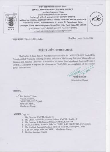 Capacity building project on marine mammals to train local officials of sindhudurg district.